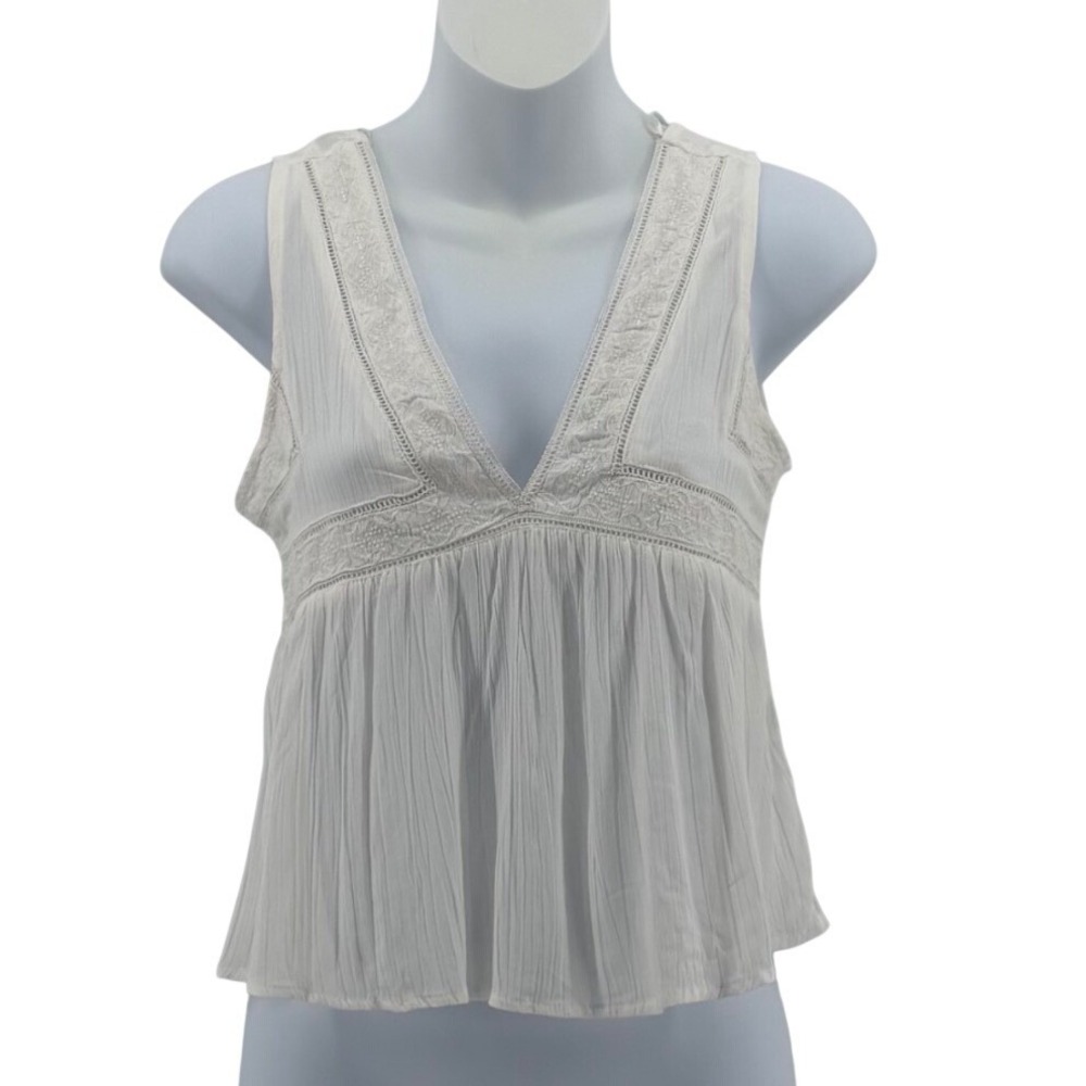 Melrose Place White Viscose Lace Trim Boho Babydoll Tank Top Women Small